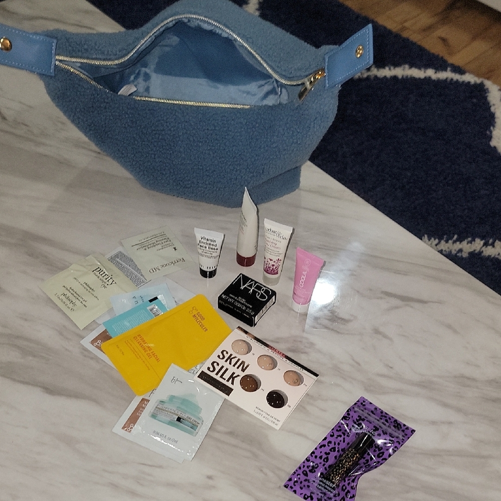 Blue Textured Bag with Assorted Beauty Samples